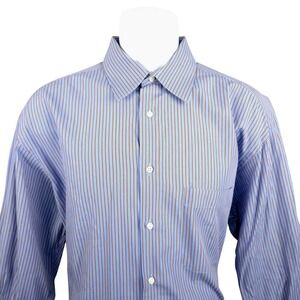Ermenegildo Zegna Striped Dress Shirt Mens 42 16.5 Blue Brown Cotton Spain